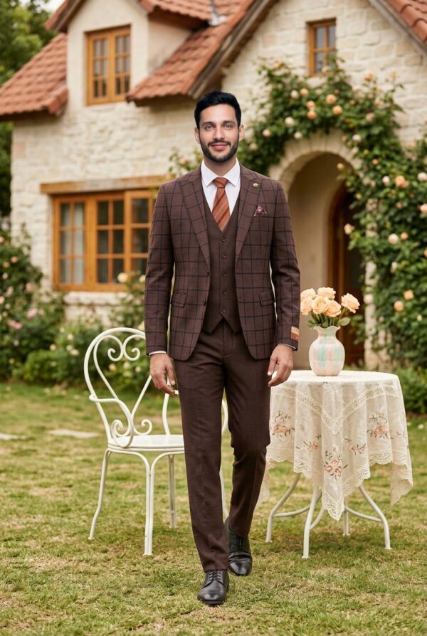 Costum maro în carouri cu vestă